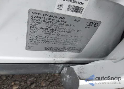 2022 Audi Sq5 Sportback Premium Tfsi Quattro Tiptronic из США, поврежденный, VIN WA114AFY9N2108229